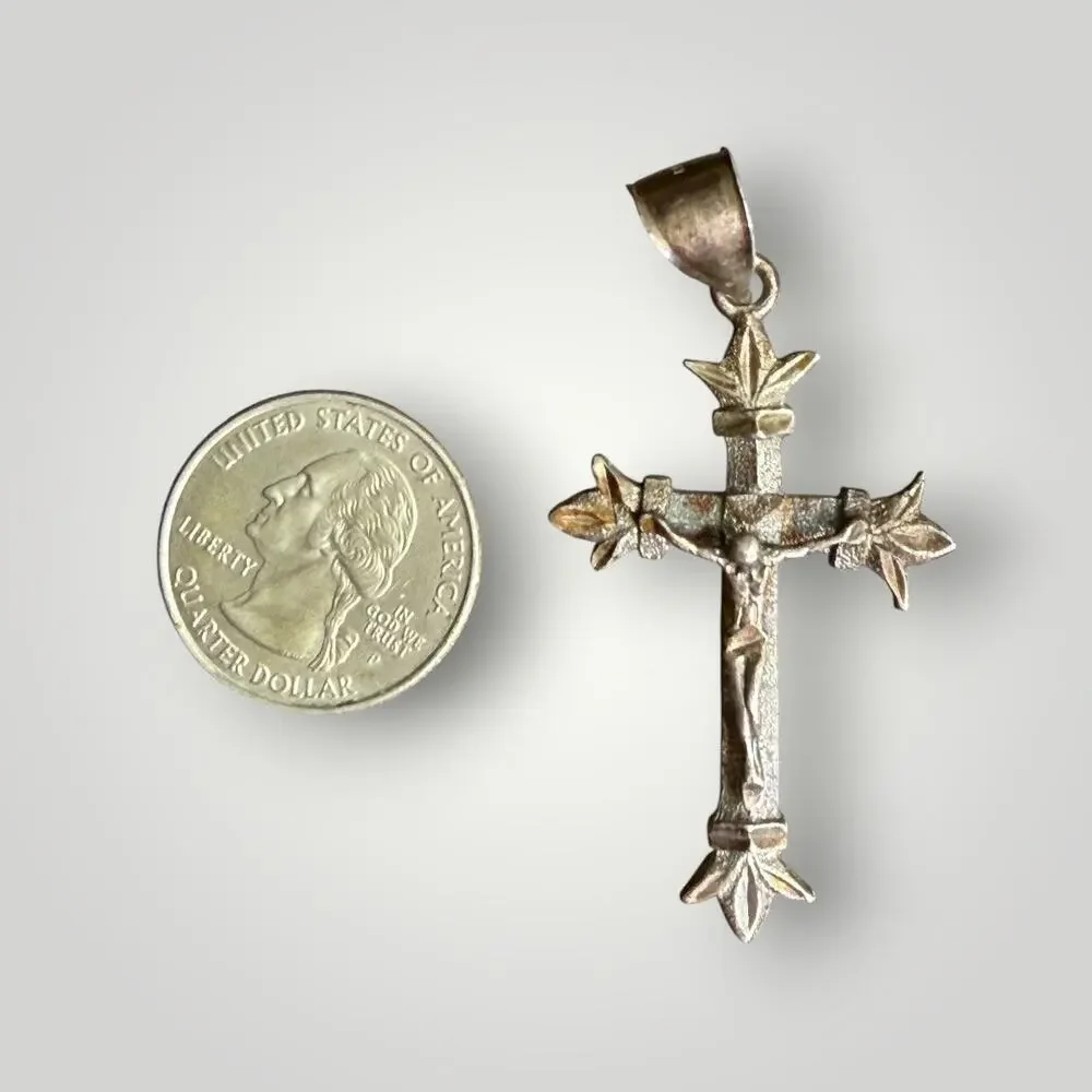 Vintage 925 Sterling Silver Crucifix Cross Pendant Fleur De Lis